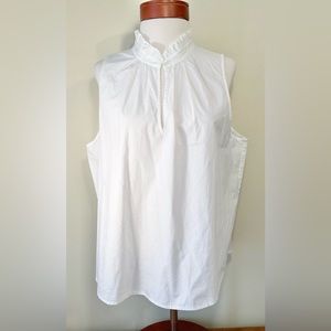 J. Crew Sleeveless White Top with Ruffle Collarband